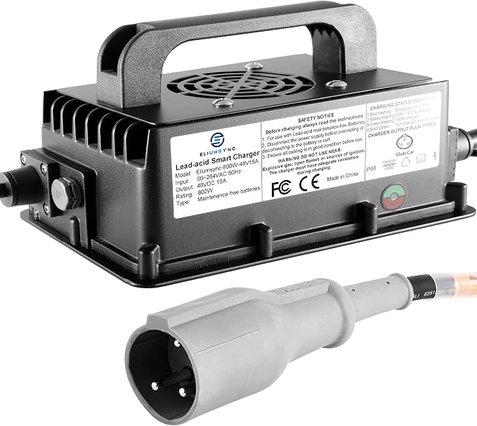 800W Lead Acid Battery Charger 48 Volt 15 AMP 3-Pin Original Gray One-Piece by Eliumsync