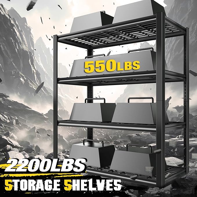 REIBII 40" W Storage Shelves 2200LBS Garage Shelving Heavy Duty Metal Shelving - Image 6