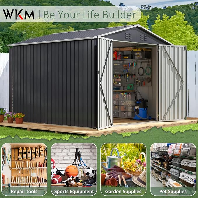 WKM 10x10 FT Outdoor Storage Shed, Utility Metal Tool Storage - Image 8