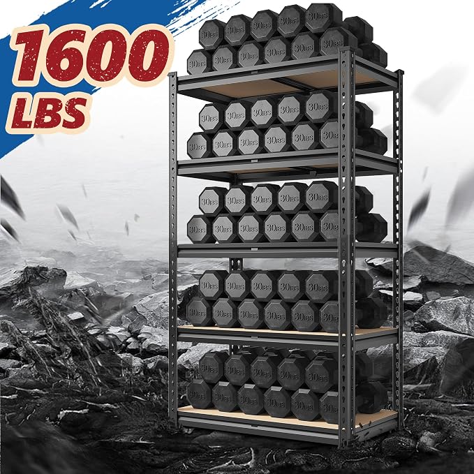 REIBII Storage Shelves 1600LBS Garage Shelving Heavy Duty Metal Shelving 5 Tier - Image 3