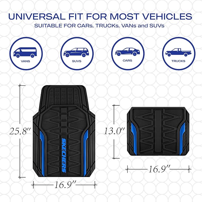 Skechers Car Floor Mats, Heavy Duty Rubber Car Mats Full Set, All Weather Floor - Image 6
