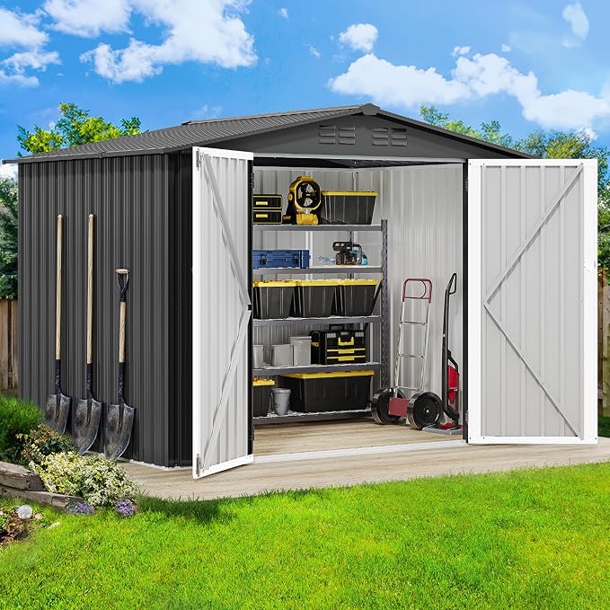DWVO 8'x6' Large Metal Outdoor Storage Shed, Heavy Duty Tool Storage Sheds - Image 2