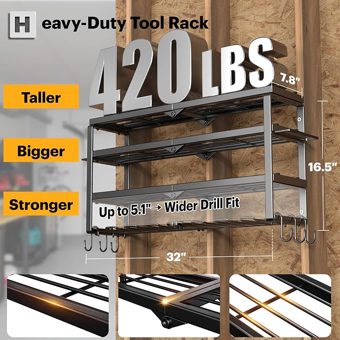 Large Power Tool Organizer Wall Mount, Maximum 420lbs Load Capacity, 4 Layers - Image 5