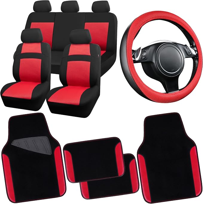 CAR PASS 3D Air Mesh Car Seat Covers Full Sets w/5mm Sponge, Steering Wheel by CARPASS