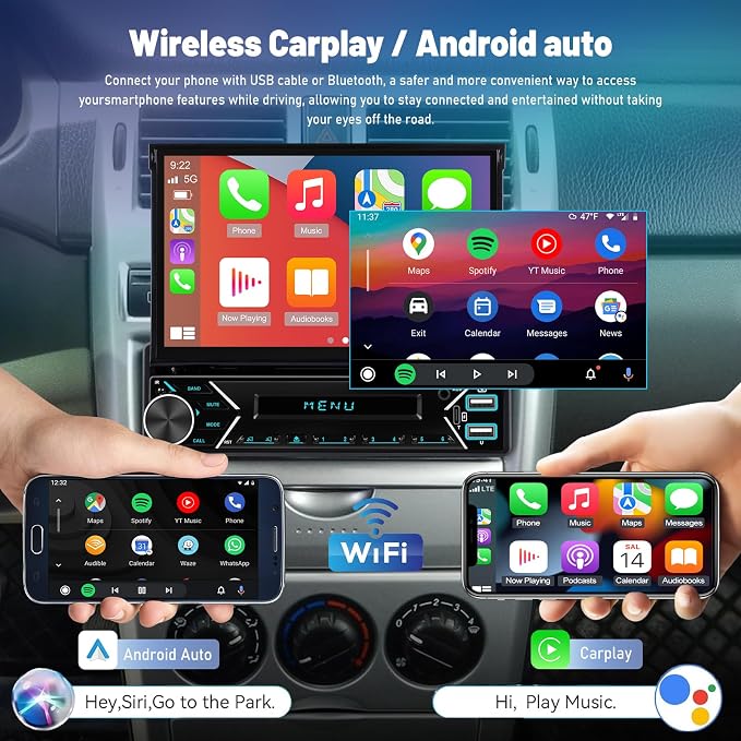 Single Din Car Stereo with Wireless Carplay and Android Auto - Image 3