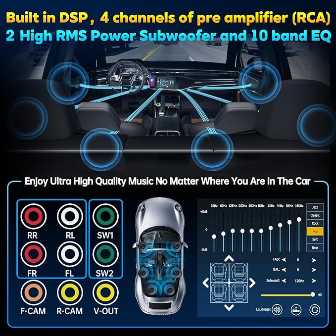 PLZ 7" Wireless Double Din Car Stereo Apple Carplay Radio Screen - Image 4