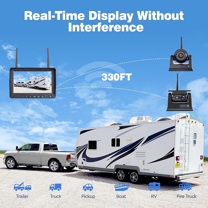 7" 3-Magnetic Wireless RV Backup Camera, HD1080P DVR Monitor, IP69 Waterproof & - Image 7