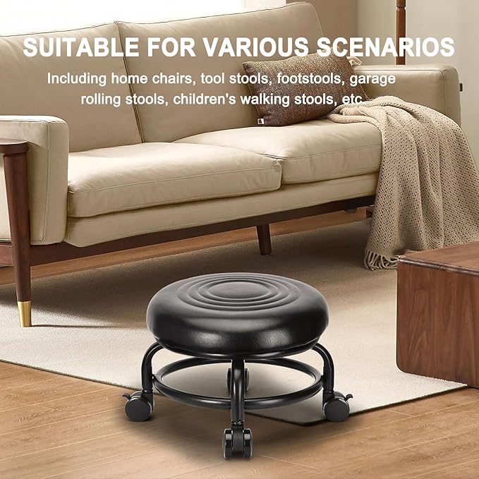 Low Height Rolling Stool Low Roller Stool PU Leather Comfortable Chair - Image 5