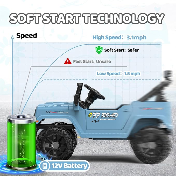 12V Ride On Truck Car with Remote Control, Kids Electric Vehicles with - Image 4