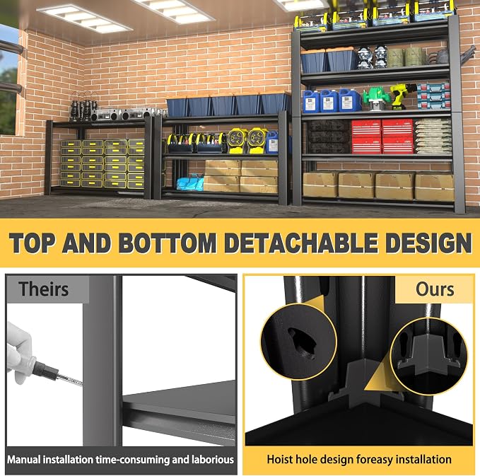 76" H x 60" W x 24" D 5-Tier Heavy Duty Garage Shelving Unit, 3000 LBS Capacity - Image 4