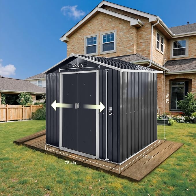 7' x 4.3' Outdoor Storage Shed, Sturdy Metal Building w/Windows & Lockable Doors - Image 4