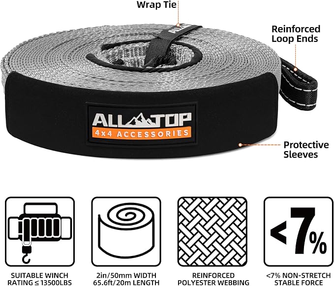ALL-TOP Winch Extension Strap 2in x 65.6ft Min Break Strength 11000Lbs - Image 2