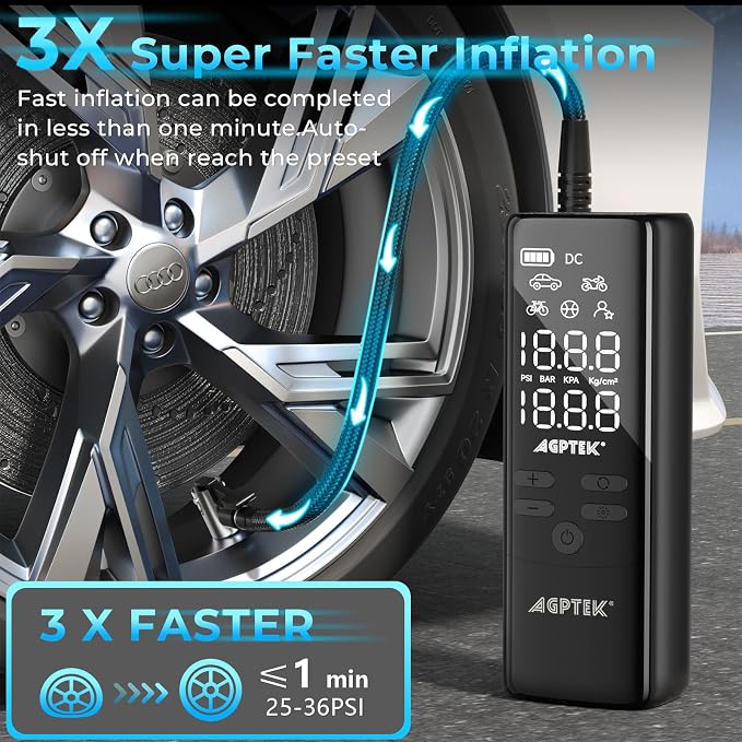 AGPTEK Tire Inflator Portable Air Compressor-150PSI & 5000mAh Tire Pressure - Image 2