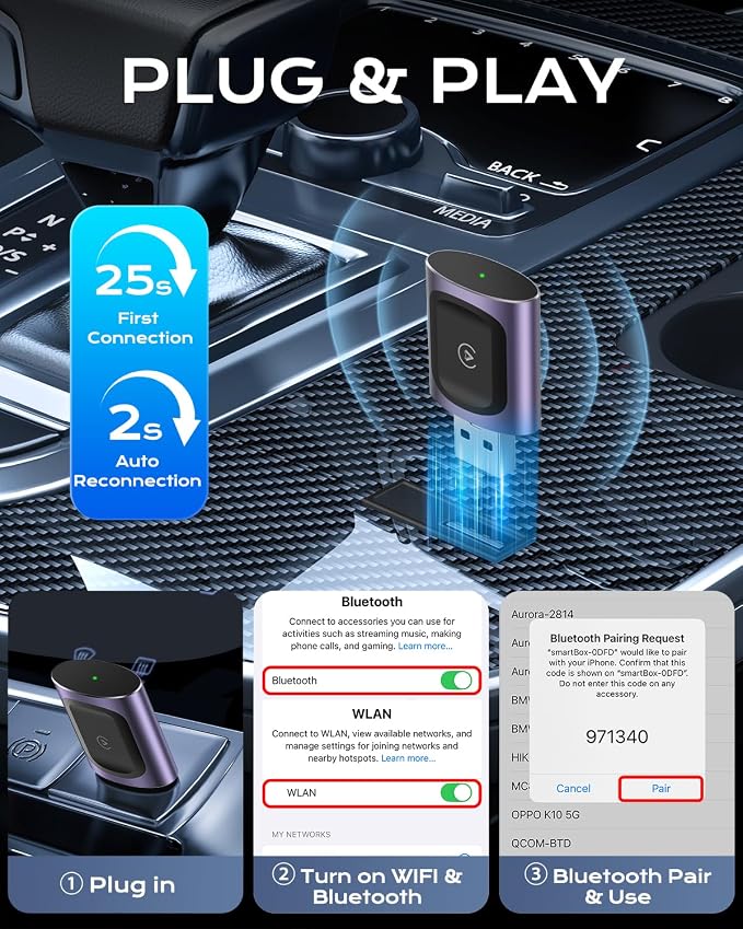 AuroraLink Wireless Carplay & Android Auto Adapter 2-in-1 Stable & No Delay - Image 3