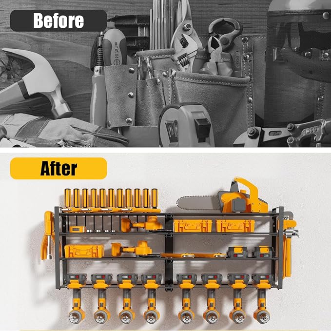 Wall Mount Power Tool Organizer, 4 Layer 8 Drill Hangers Storage Rack, Tool - Image 3