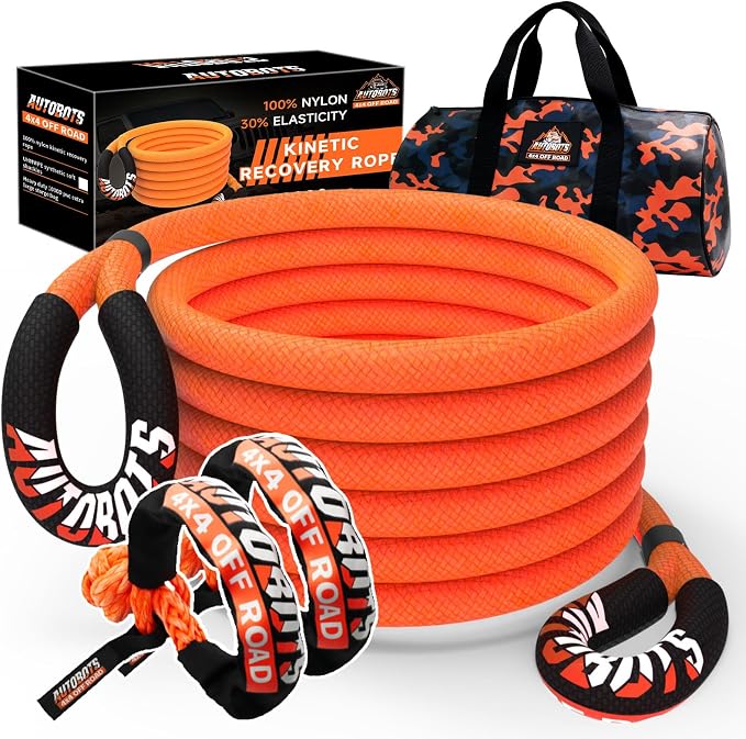 AUTOBOTS Kinetic Recovery Rope 1" x 30'+2 Soft Shackles，Heavy Duty Tow Rope Tow by AUTOBOTS