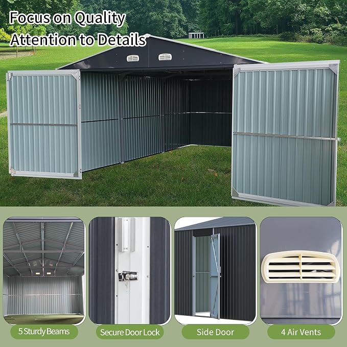 KUIKUI Shed 20x13 FT, Metal Shed Without Floor, Outdoor Storage Shed - Image 5