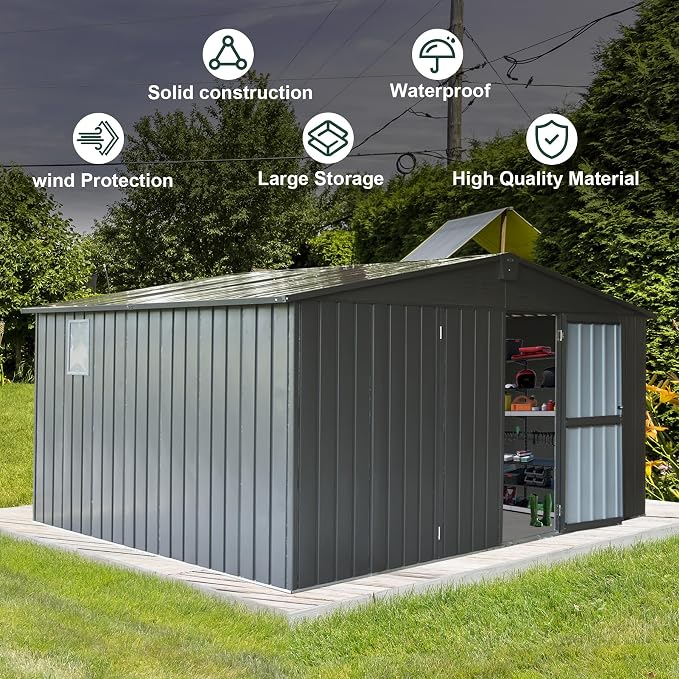 Domi Outdoor Storage Shed 11' x 12.5', Metal Sheds Steel Utility Tool Storage - Image 6