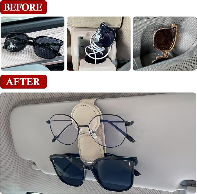 KIWEN Sunglasses Holder for Car Visor, Magnetic Leather Sunglass Eyeglass - Image 3