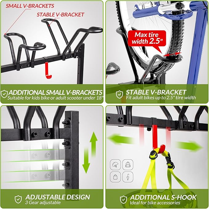 5 Bikes Floor Stand, Adjustable Bicycle Parking Rack - Image 3
