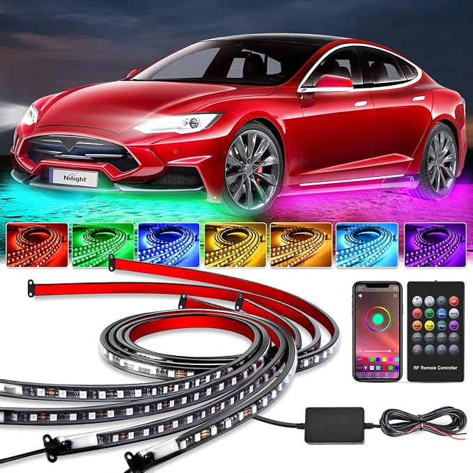 Nilight 4Pcs Car Underglow Neon Accent Strip Lights 256 LEDs RGB Multi Color by Nilight