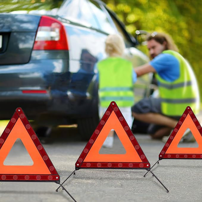AYKRM 3PACK Car Warning Triangle Heavy Reflective Warning Road Safety Triangle - Image 5
