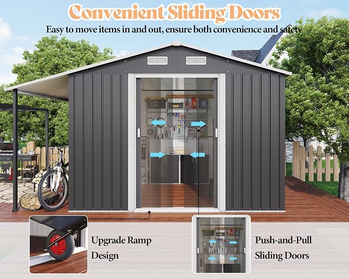 Jocisland 10.6x10.3x6.3 FT Galvanized Metal Storage Shed - Image 5