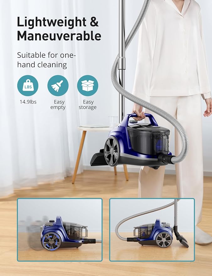 Aspiron Canister Vacuum, Upgraded 1600W Bagless Canister Vacuum Cleaner - Image 6