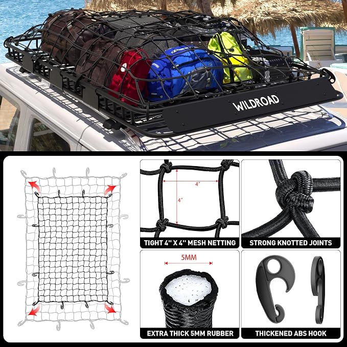 Wildroad Roof Rack Cargo Basket, Upgraded 4” Fence Wide Car Roof Basket - Image 7