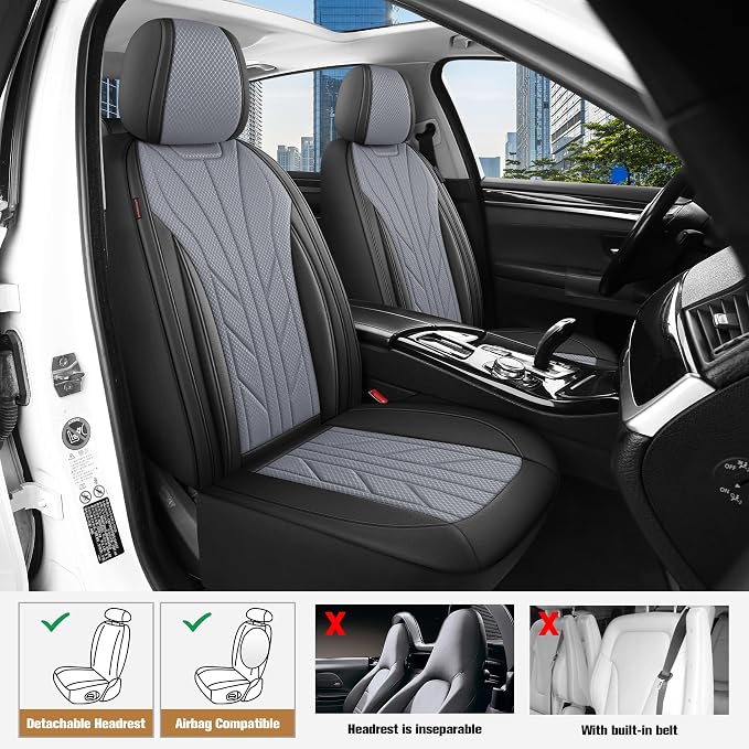 CAROMOP Luxury Faux Leather&Fabric Car Seat Covers Full Set - Image 2