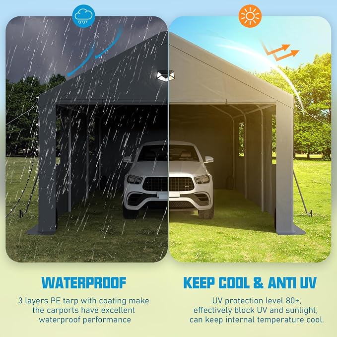 13x25 Carport Canopy, Heavy Duty Car Port, Portable Car Ports Garage - Image 6