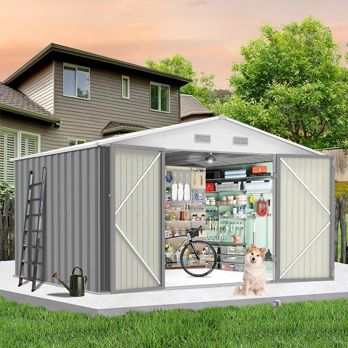 12x10 Ft Outdoor Storage Shed, Large Steel Multipurpose Yard Shed, Metal by GarveeLife