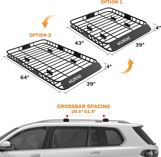 WILDROAD Car Roof Cargo Carrier Combo of Upgraded 64"x 39"x 4" Roof Rack Cargo - Image 7