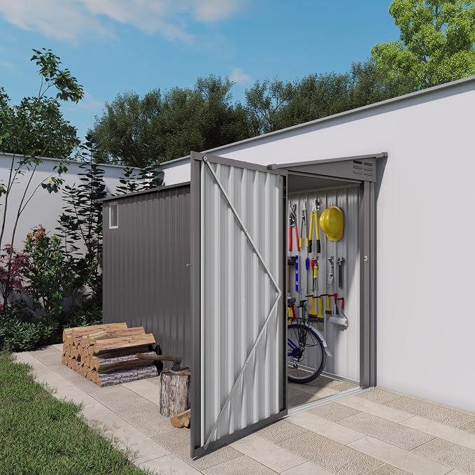 Lean to Storage Shed 4 x 9 FT Outdoor Metal Wall Storage Shed & Garden Storage - Image 2