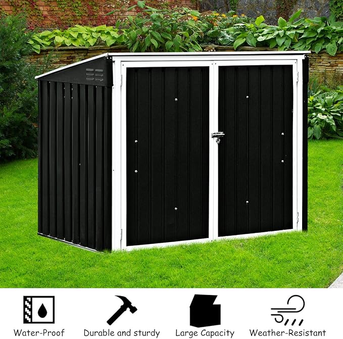 Goplus Horizontal Storage Shed Outdoor, 6x3FT Grey & Beige - Image 3