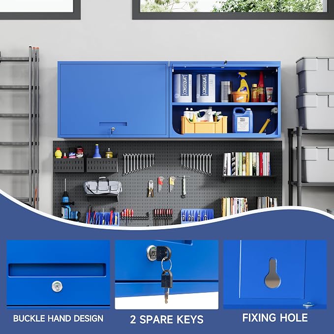 Metal Wall Cabinet with Locking Door and Shelf, Hanging Garage Cabinets with - Image 5