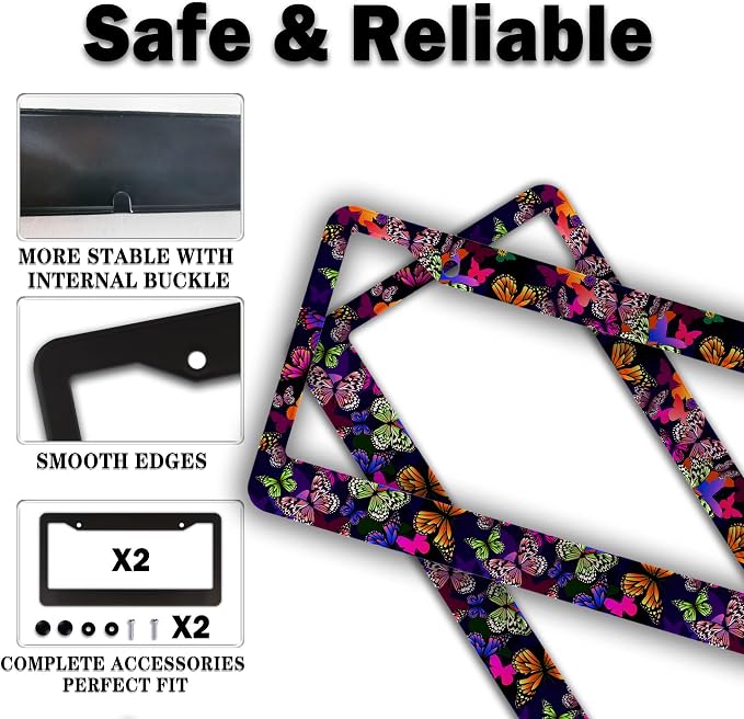 License Plate Frames Multicolor Car Plate Frame Colorful Watercolor Butterfly - Image 4