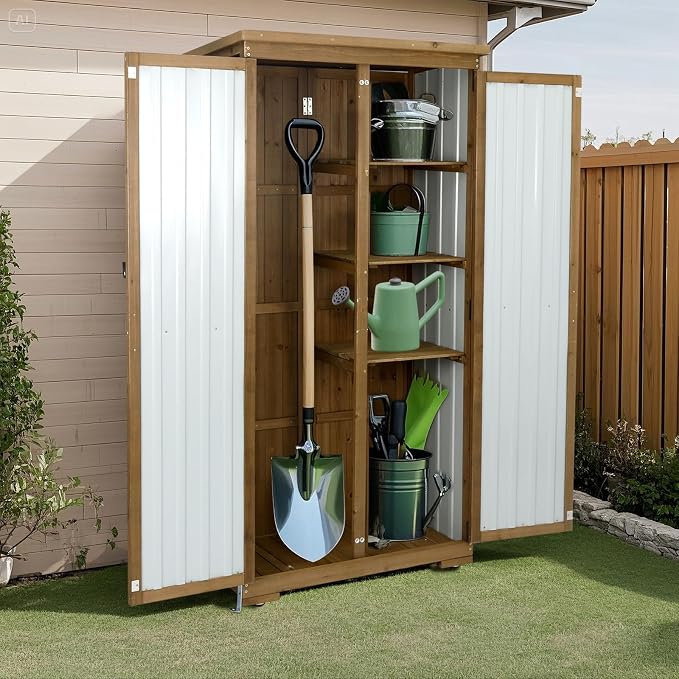 Outdoor Storage Cabinet, Wood & Metal Storage Shed by MAGAZOOPET