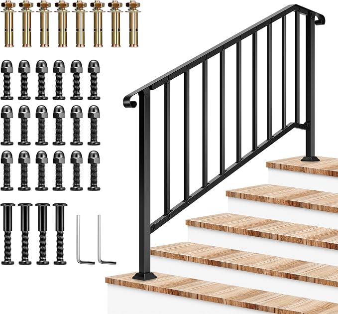 VIVOSUN Outdoor Handrail, 5 Step Stair Handrail, Wrought Mattle Iron Stair by VIVOSUN