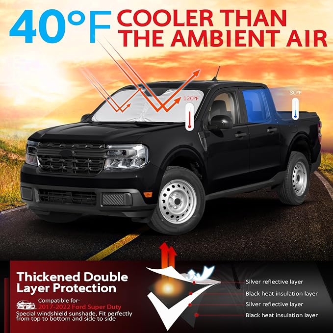 KAYZT Windshield Sun Shade for 2017-2022 Ford F250 F350 F450 F550 Super Duty - Image 2