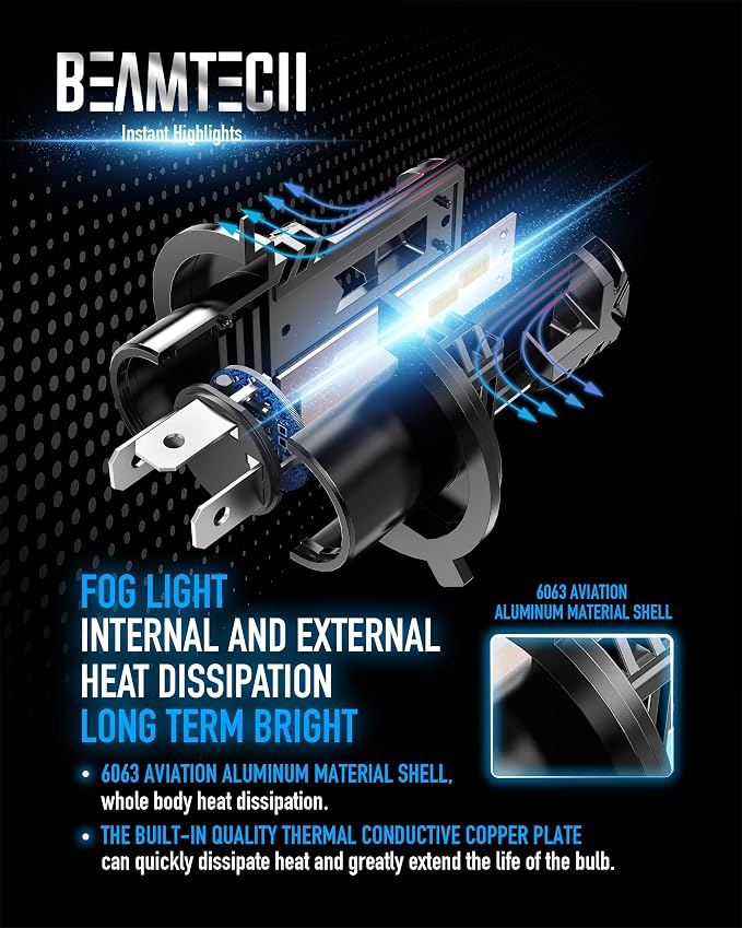 BEAMTECH H4 Bulb, Fanless In Line 9003 Fog Light Bulb 6500K Xenon White Fog - Image 8