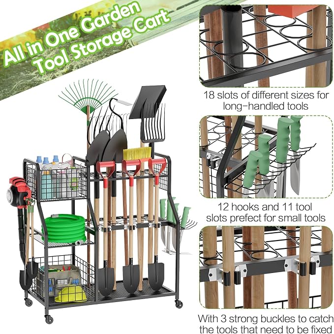 Garden Tool Organizer for Garage, 3 Tier Utility Yard Tool Organizer and - Image 6
