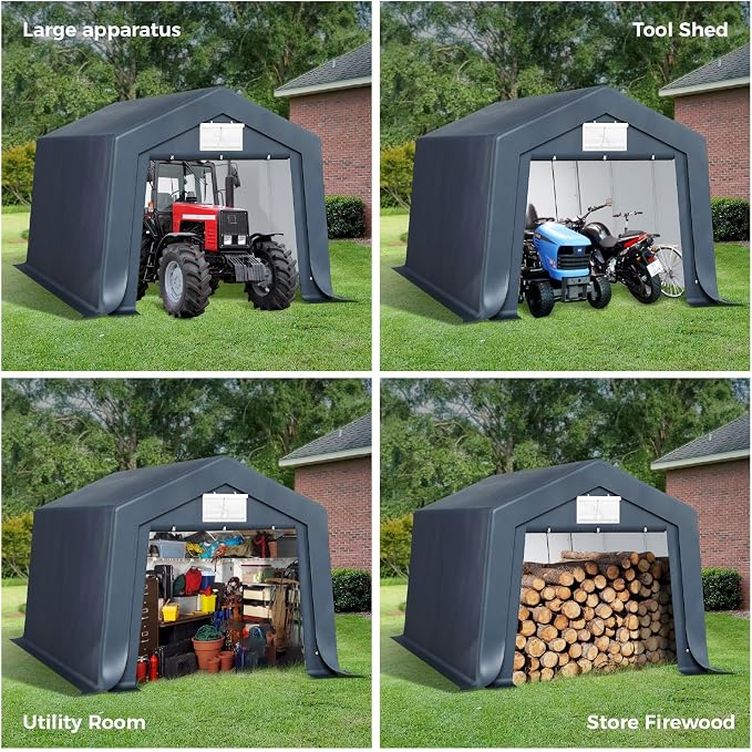 GREEN PARTY Storage Shelter Shed, 10x15 ft Portable Shed Outdoor Carport - Image 5