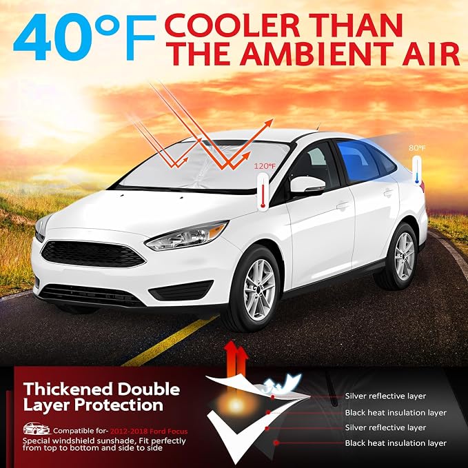 KAYZT Windshield Sun Shade for 2012-2018 Ford Focus S, Electric Sedan Hatchback - Image 2