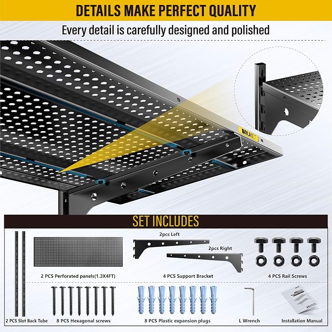 2 Tier 1.3x4ft Garage Shelving Wall Mounted, 400 lbs Load Capacity，15.6x48inch - Image 6
