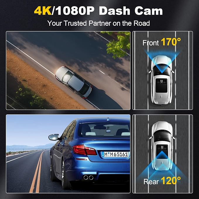 Dash Camera, 4K/1080p Dash Camera Front and Rear, Built-in 5GWiFi, Dash Cam - Image 3
