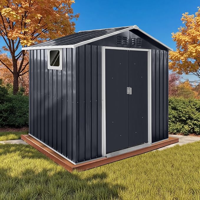7' x 4.3' Outdoor Storage Shed, Sturdy Metal Building w/Windows & Lockable Doors by Unknown