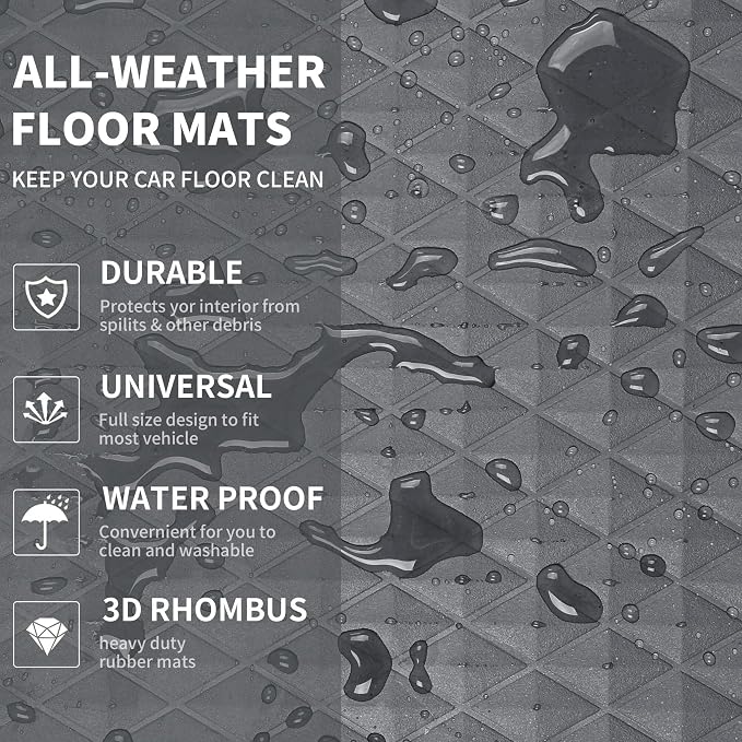 CAR PASS Gray Rubber Car Mats, All-Weather Floor Mats Full Set Durable - Image 7
