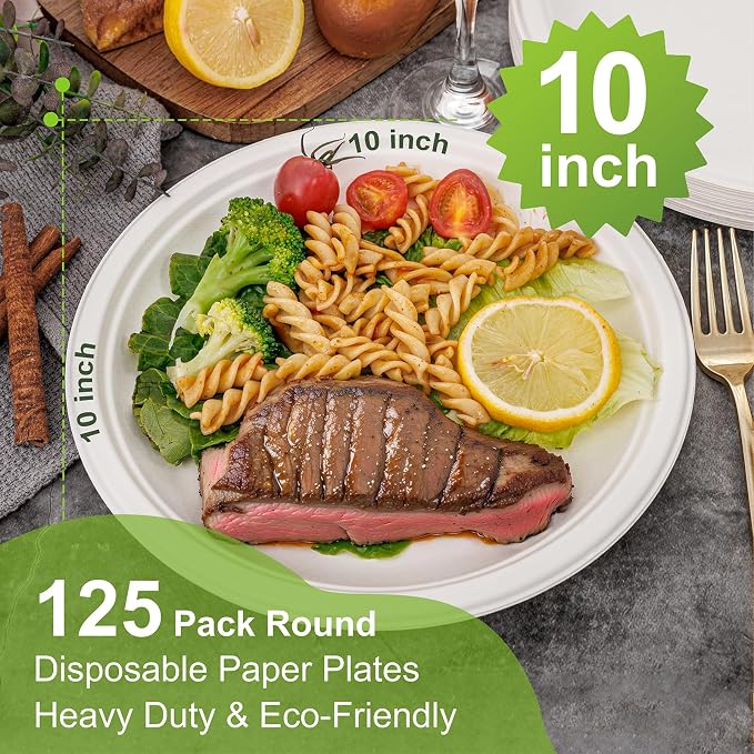 WELLIFE 10 Inch Paper Plates, Biodegradable Bagasse, Eco-Friendly, PFAS-Free | - Image 2