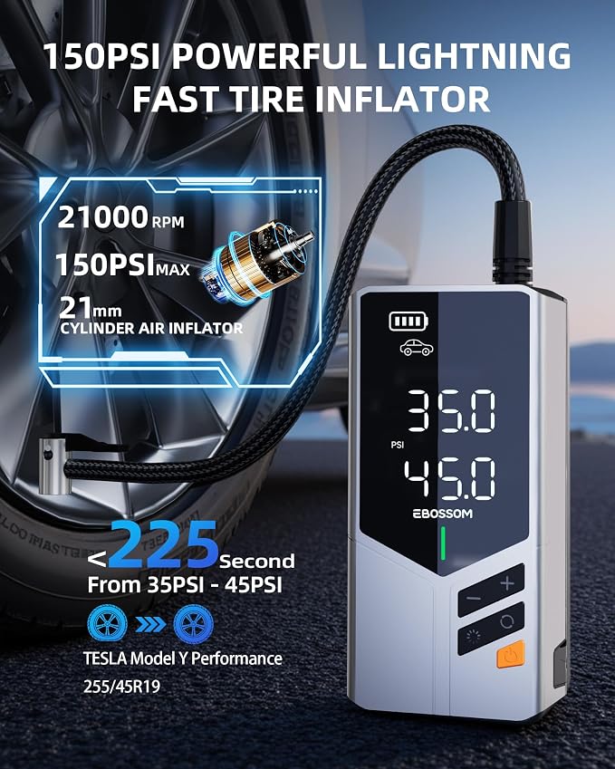 Portable Car Jump Starter with Air Compressor, 150PSI Tire Inflator with 44.4Wh - Image 2